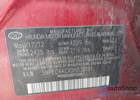 2013 Hyundai Sonata Se/Limited из США, поврежденный, VIN 5NPEC4ACXDH530191